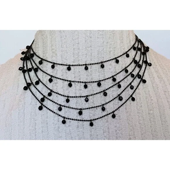 Premier Designs Layered Gunmetal Black Bead Necklace 14-18 in - Picture 1 of 10
